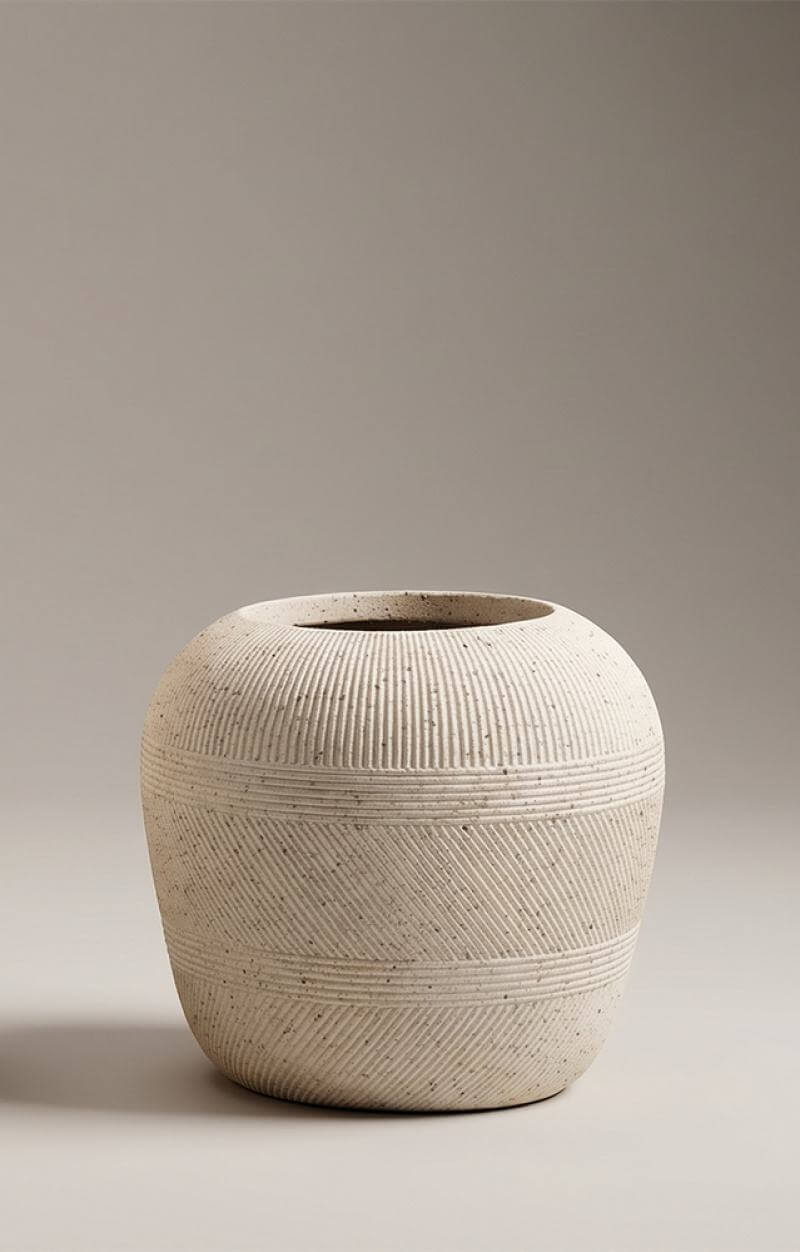 LOA-0290 Small Fiberglass Planter LOA-0290 Small Beige Textured Fiberglass Planter 55 × 55 × 55 cm