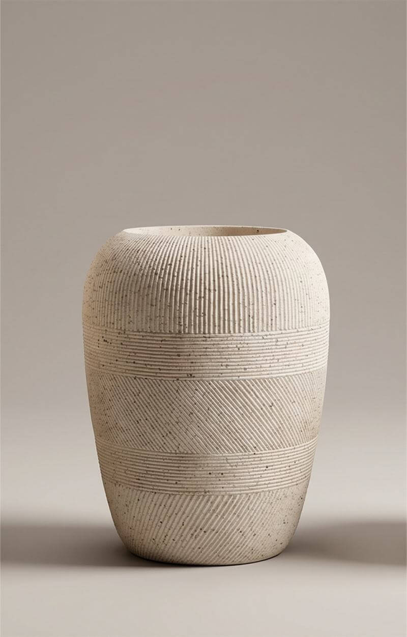 LOA-0290 Medium Fiberglass Planter LOA-0290 Medium Beige Textured Fiberglass Planter 55 × 55 × 75 cm