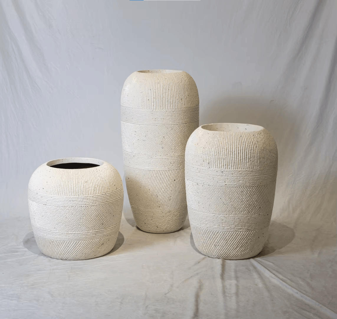 LOA-0290 Textured Fiberglass Planters in Three Sizes