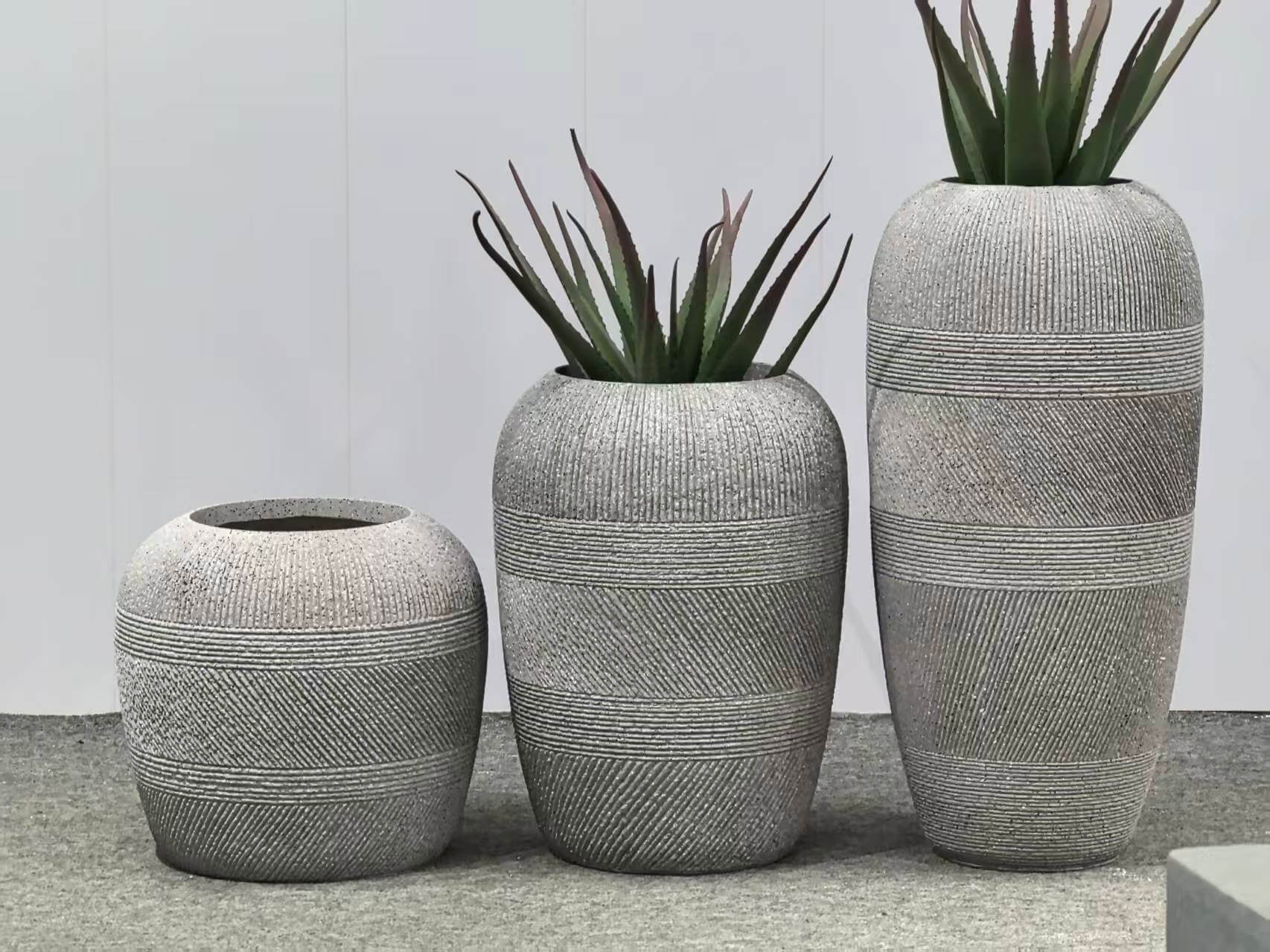 LOA-0290 Tall Grey Fiberglass Planter with Textured Finish