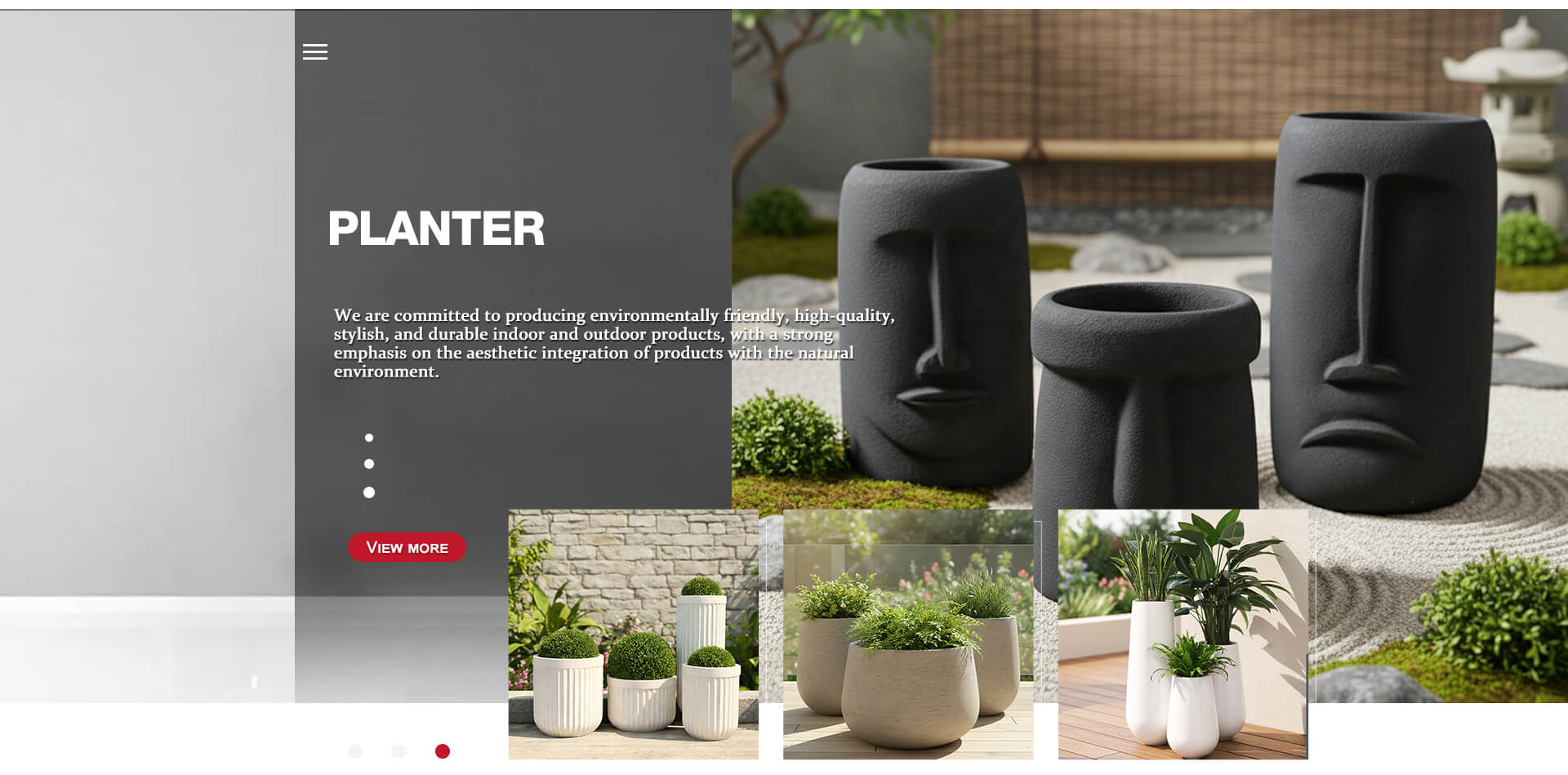 Modern black fiberglass face planters with decorative outdoor planter collections